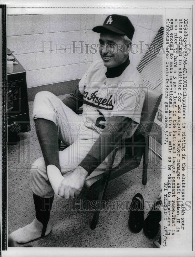 1966 Walt Alston Los Angeles Dodger Manager Sitting In Clubhouse - Historic Images