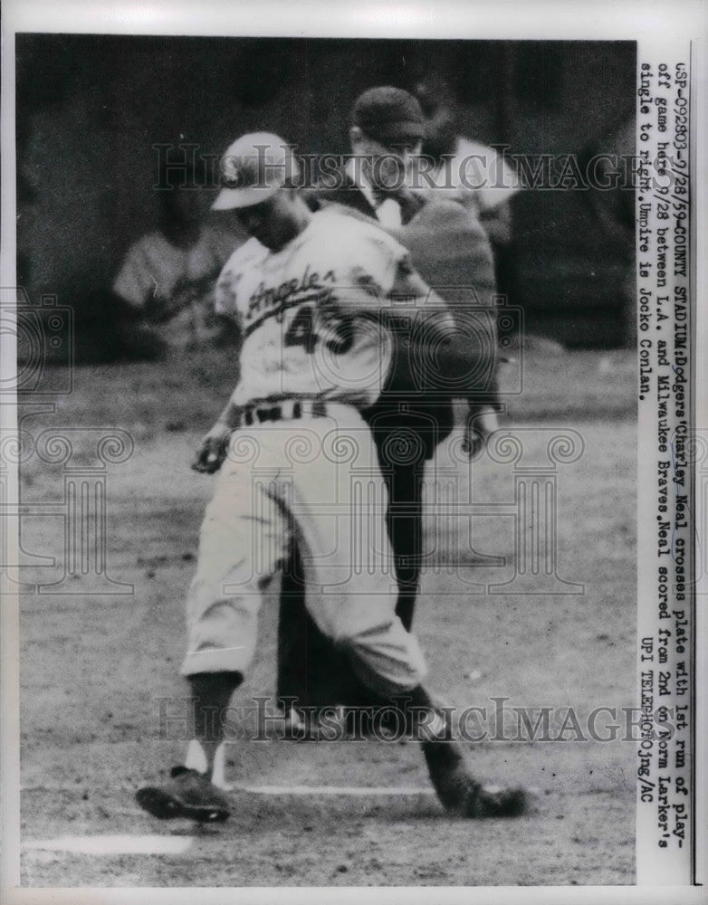 1959 Dodgers' Charley Neal, Umpire Jock Conlan - Historic Images