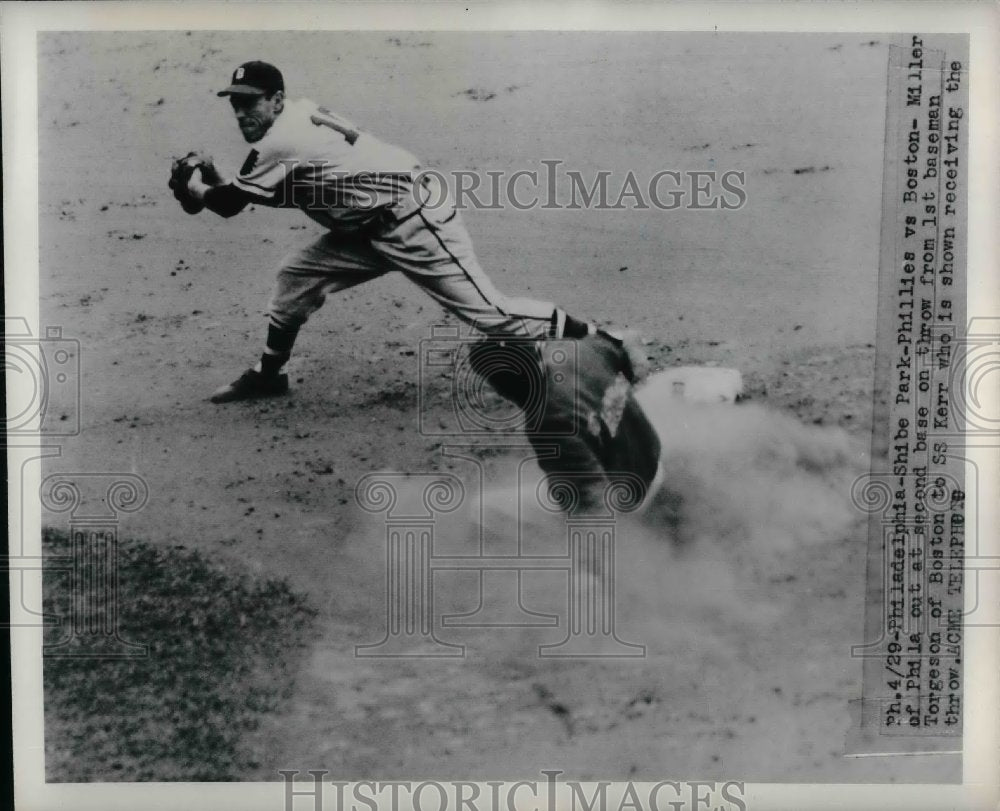 1950 Shibe Park Philadelphia Phillies Boston Miller Out At 2nd Base - Historic Images