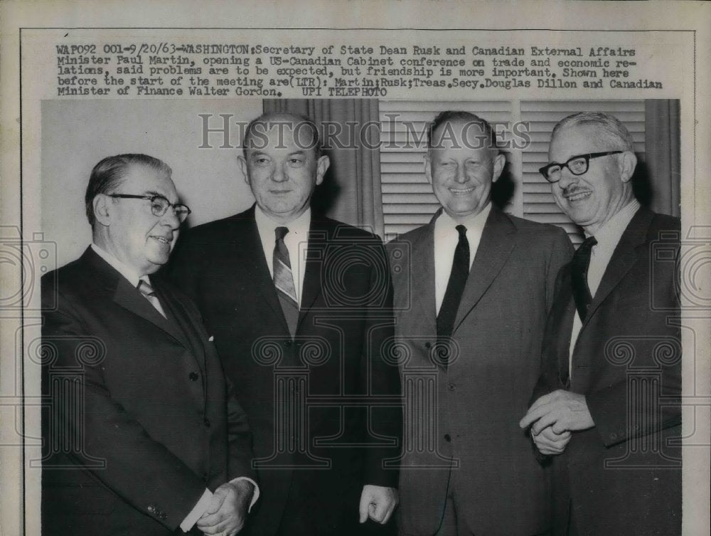 1963 Press Photo Sec. of State Dean Rusk, Canada&#39;s Paul Martin, Sec. D. Dillon - Historic Images