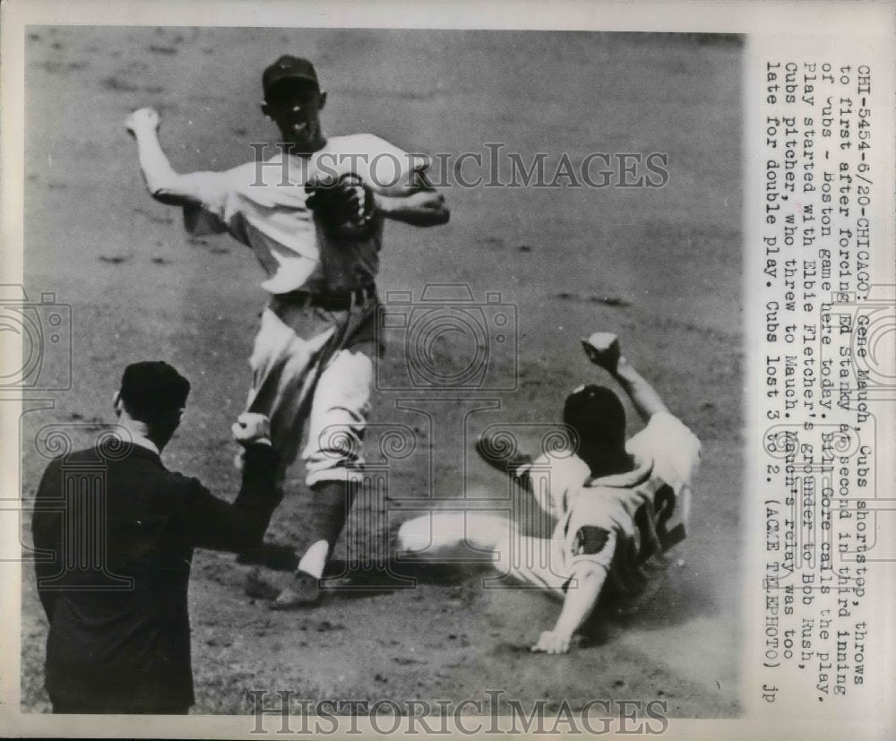 1949 Gene Mauch, Cubs Shortstop, Ed Stanky, Umpire Bill Gore - Historic Images