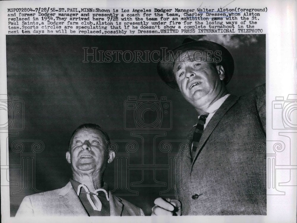 1958 Los Angeles Dodgers Manager Walter Alston Charley Dressen - Historic Images