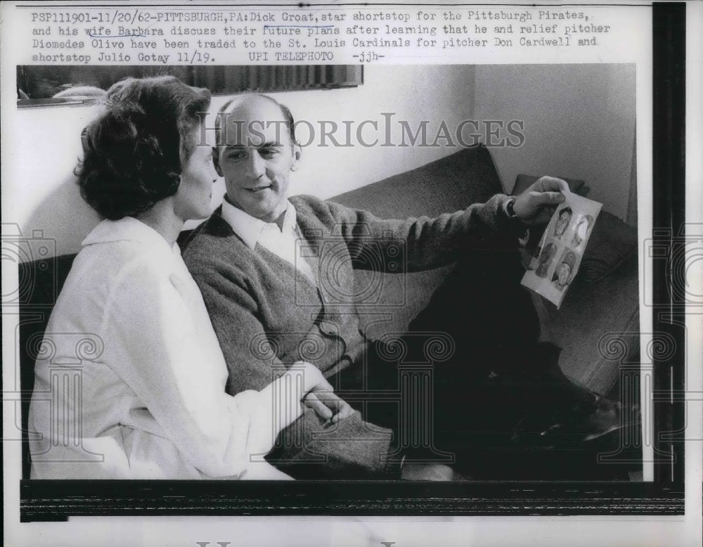 1962 Dick Groat Pittsburgh Pirates Baseball Pitcher - Historic Images