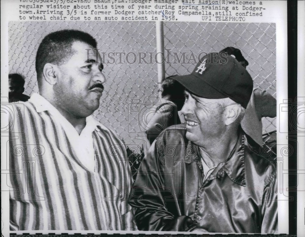 1962 Walt Alston, Dodger Manager, Former Catcher Roy Campanella - Historic Images