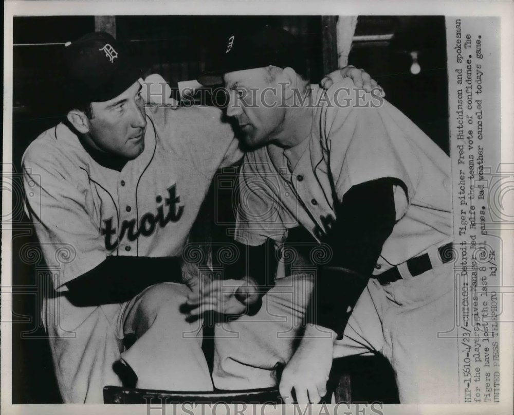 1952 Press Photo Detroit Tigers Fred Hutchinson and Manager Red Rolfe. - Historic Images
