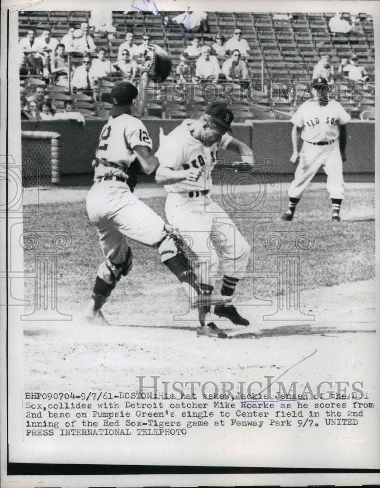 1961 Jackie Jensen Red Sox Detroit Catcher Mike Roarke - Historic Images
