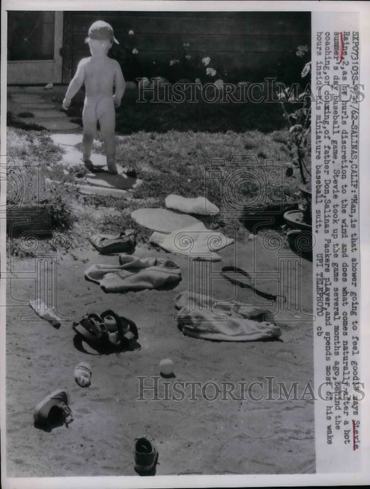 1962 2 Year Old Stevie Raine Strips After Playing Baseball With Dad - Historic Images