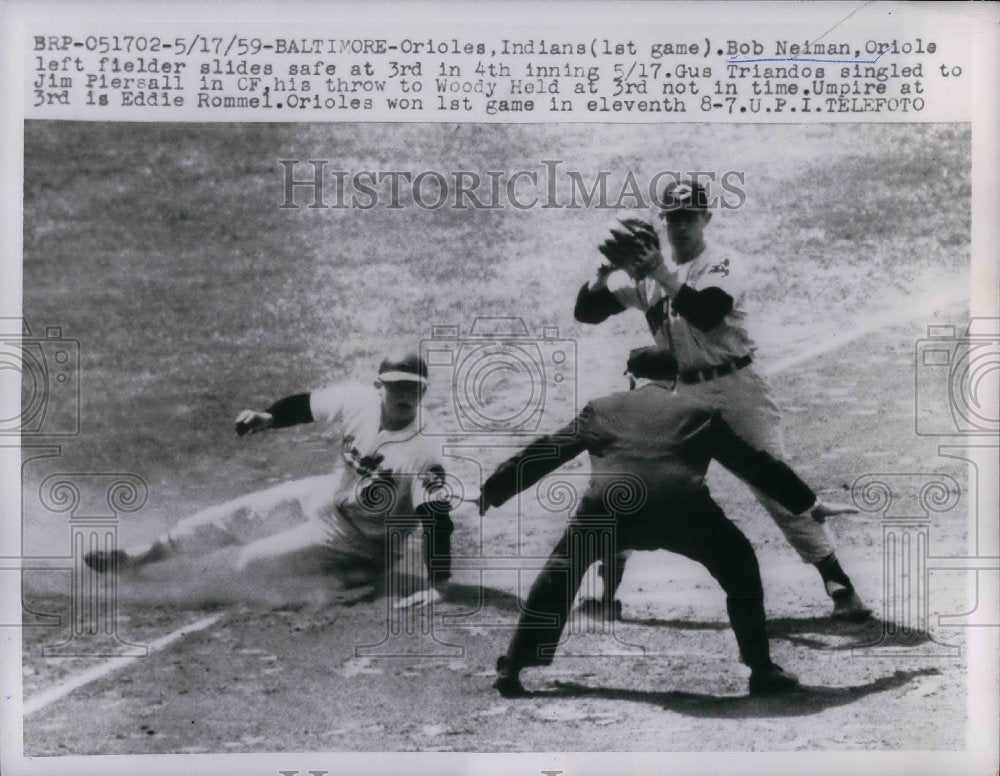 1959 Bob Neiman, Oriole left fielder, Gus Triandos &amp; CF Jim Piersall - Historic Images