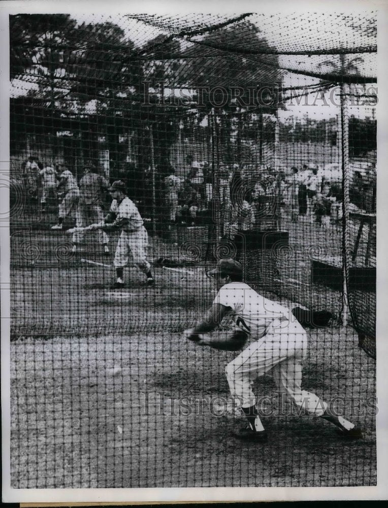 1960 Los Angeles Dodgers Lined Up in Batting Cages at Dodgertown - Historic Images