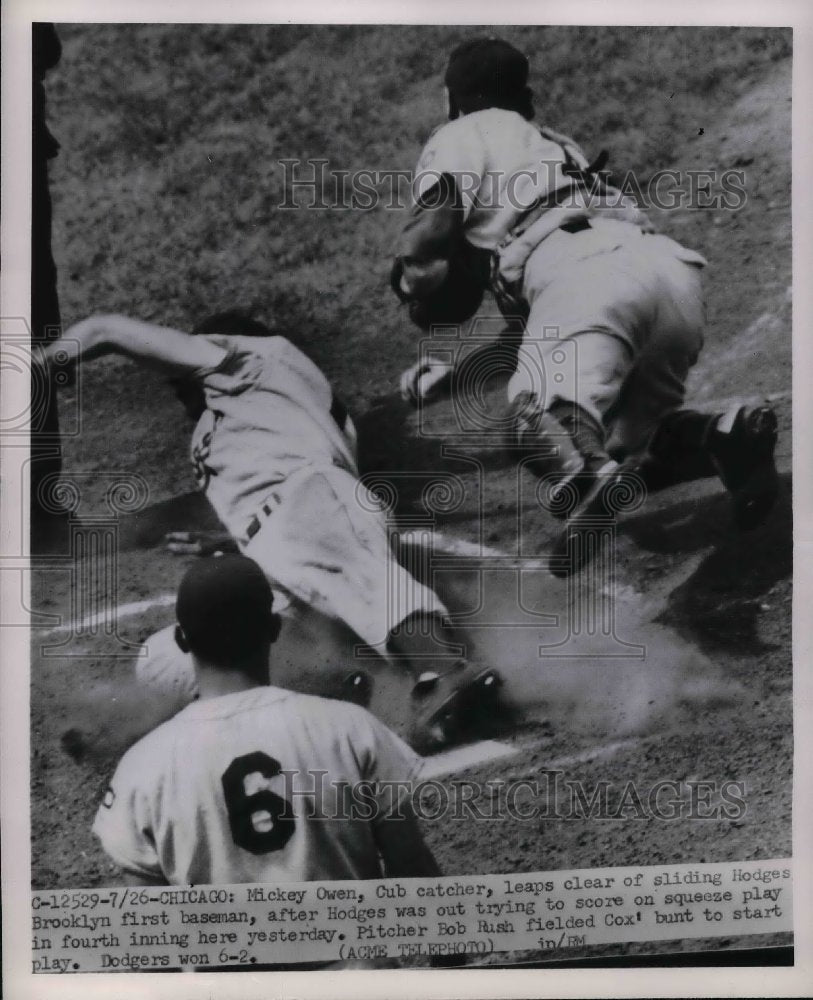 1951 Cubs Catcher Mickey Own Leaps Clear Of Dodger Hodges - Historic Images
