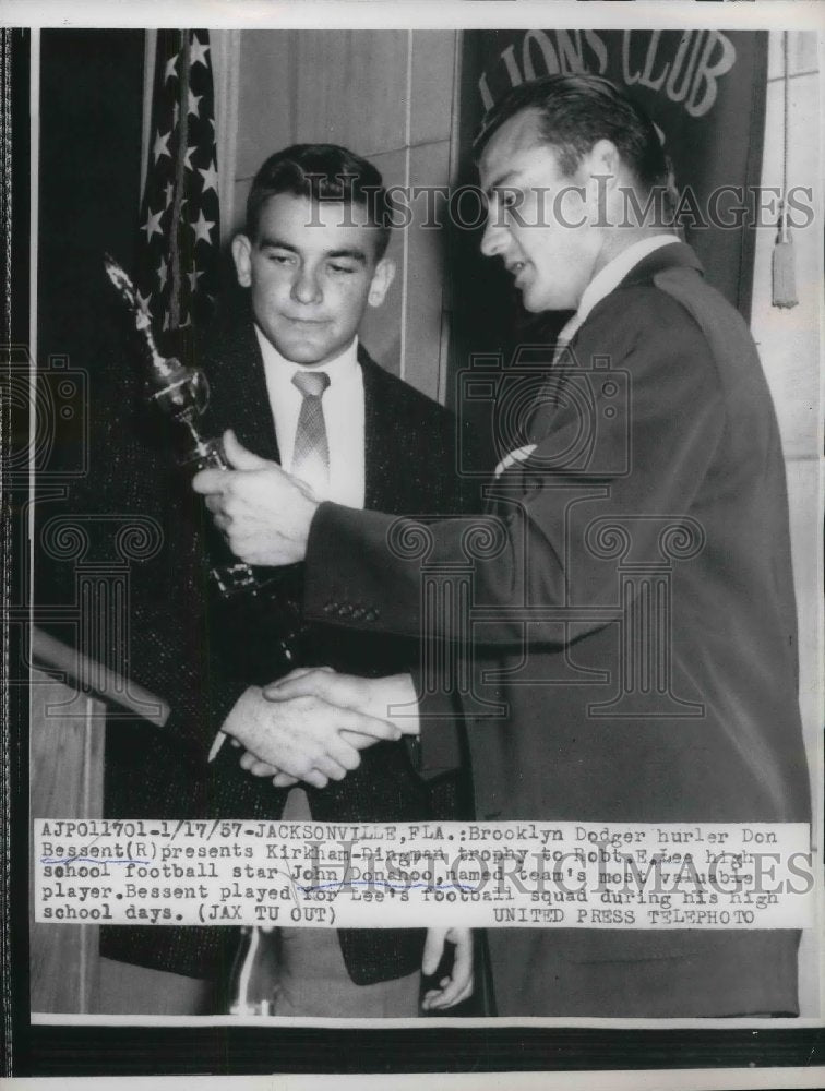 1957 Don Bessent of Brooklyn Dodgers, John Donahoo of Robt. E. Lee - Historic Images