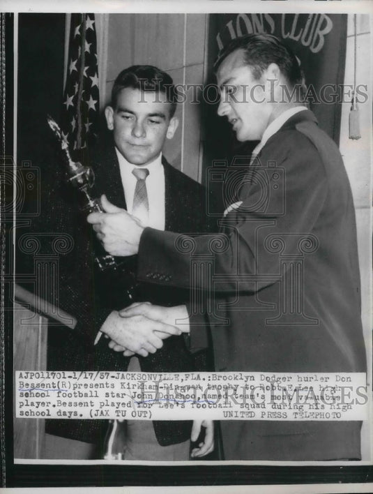 1957 Don Bessent of Brooklyn Dodgers, John Donahoo of Robt. E. Lee - Historic Images
