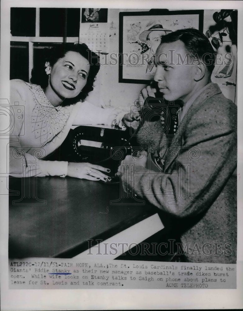 1951 Press Photo St. Louis Cardinals landed the Giants' Eddie Stanky as Manager-Historic Images