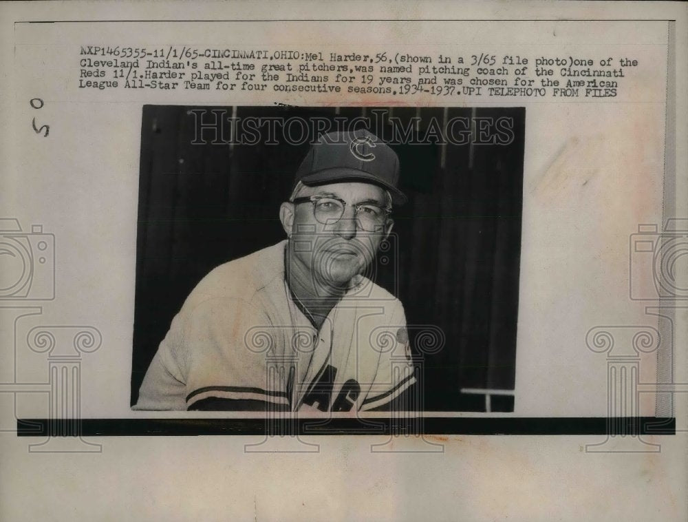 1965 Press Photo Mel Harder named pitching Coach of the Cincinnati Reds - Historic Images