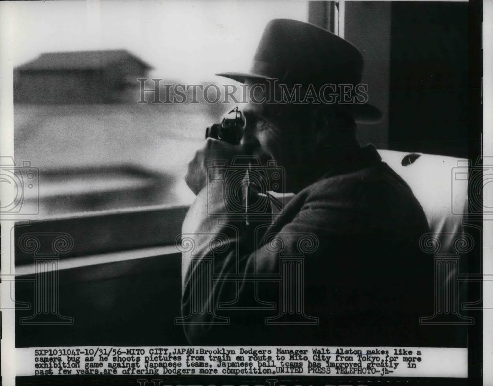 1956 Dodgers Manager Walter Alston at train to Mito City Japan, - Historic Images
