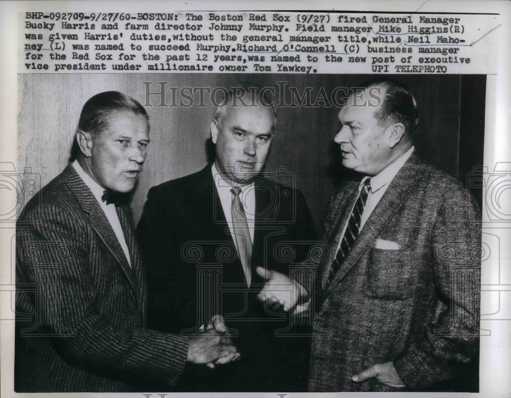 1960 Press Photo The Boston Red Sox fired GM Bucky Harris &amp; farm Director Johnny-Historic Images
