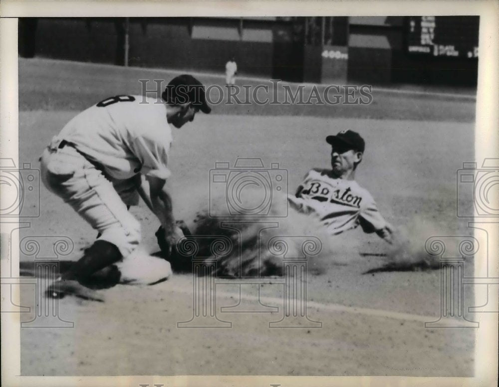 1944 Boston Red Sox Macon slides into base - Historic Images