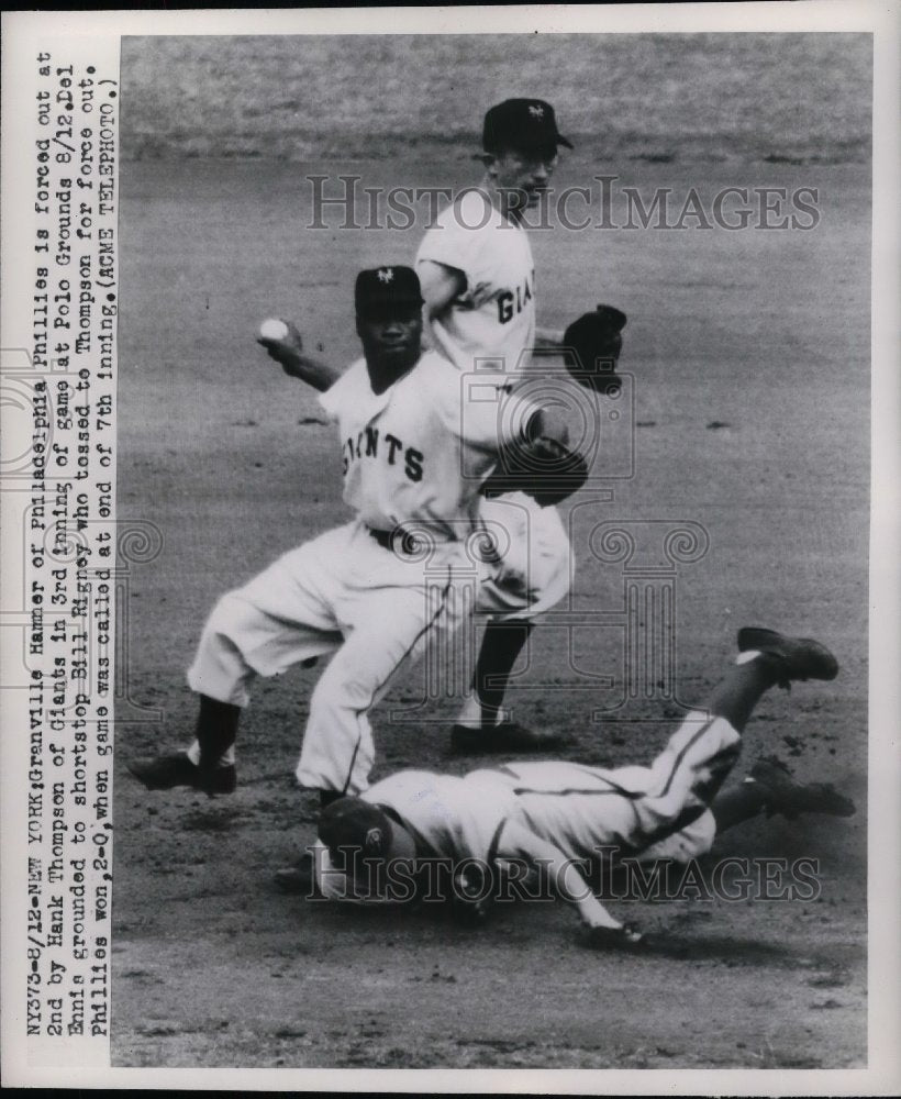 1949 Phillies Hamner Forced Out At 2nd By Giants Thompson In 3rd - Historic Images