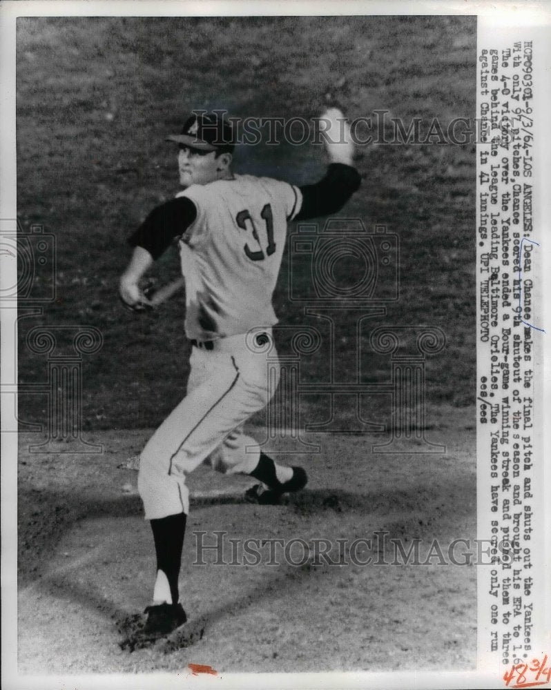 1964 Dean Chance Baseball makes final pitch Baltimore Oriolies - Historic Images