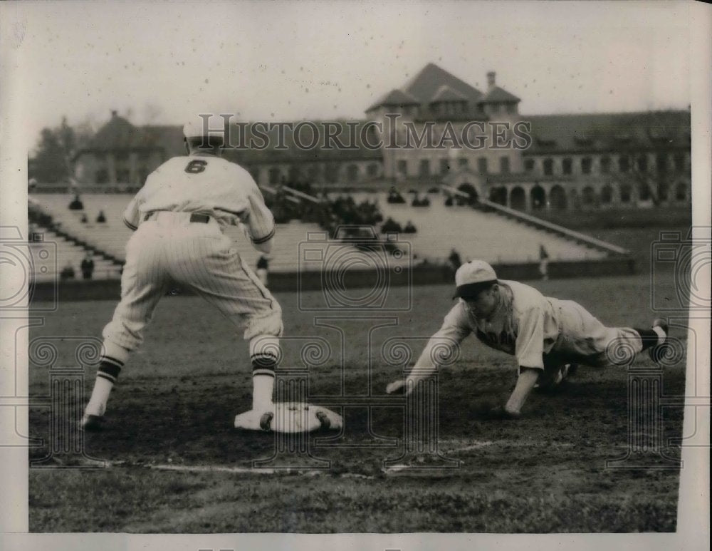 1939 Jackie Hearn of Fordham Univ. side safety into Navy&#39;s Pitcher. - Historic Images