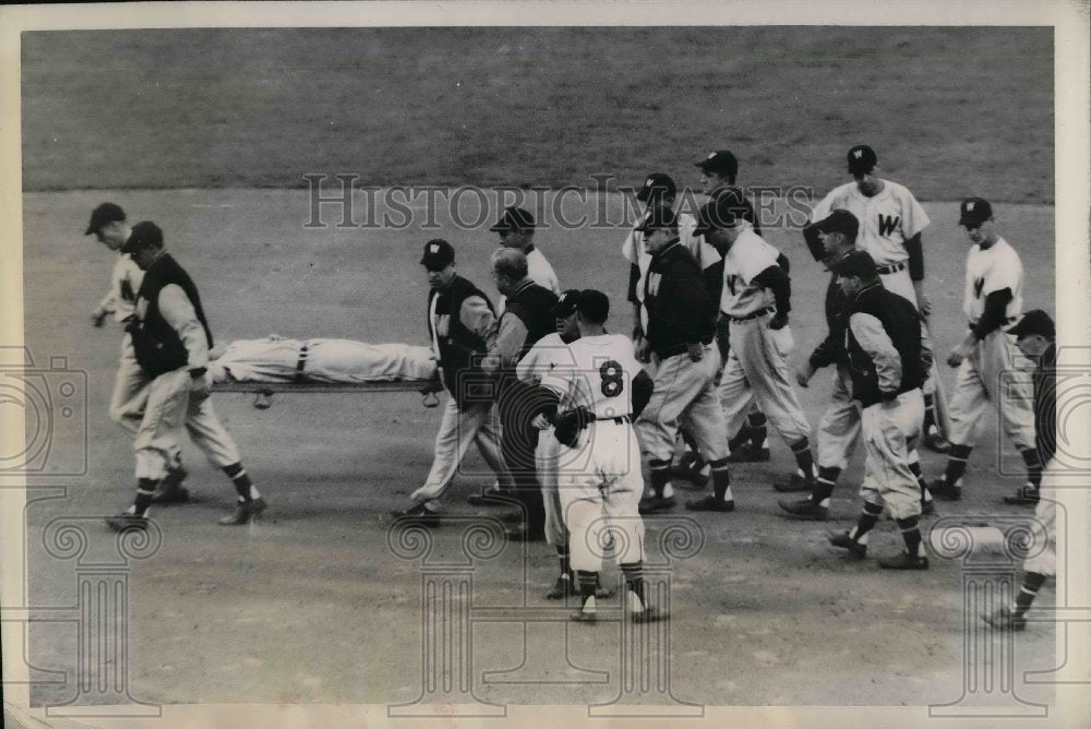 1949 Eddie Yost, Washington 3rd Baseman Is Carried On A Stretcher - Historic Images