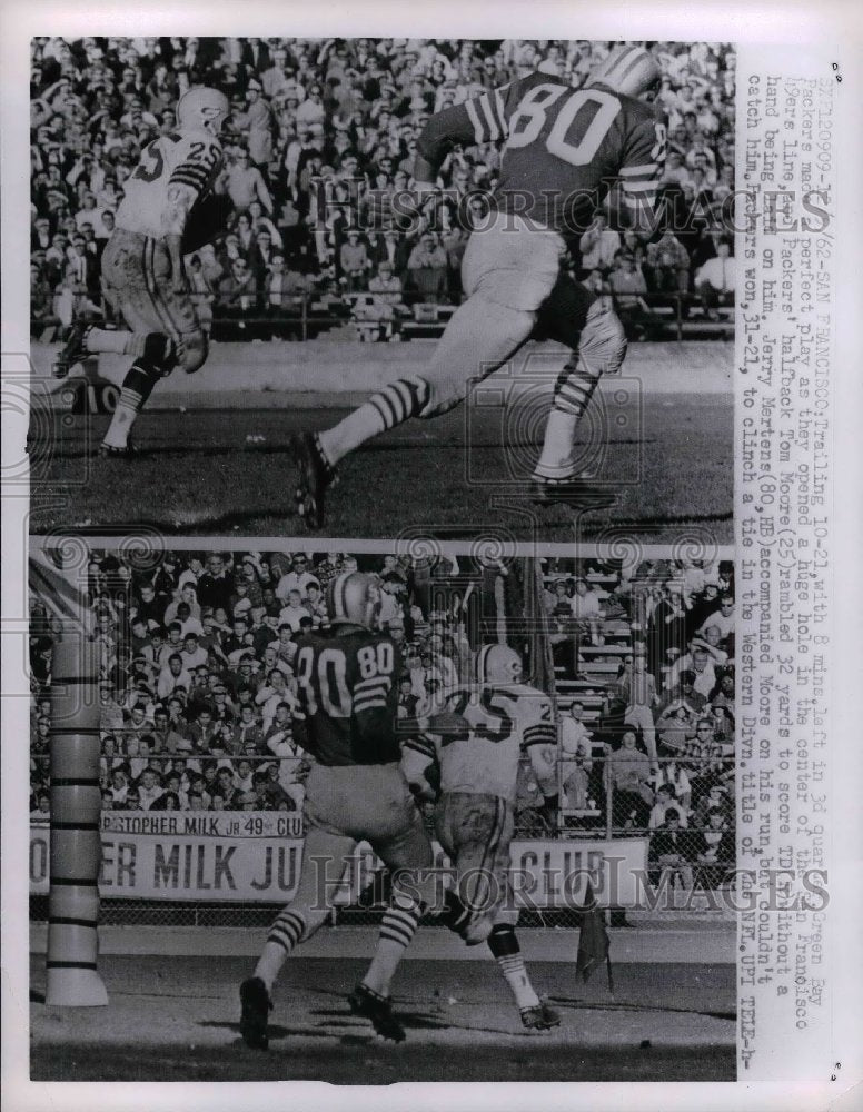 1962 Press Photo Packers Tom Moore, Jerry Martens vs SF 49ers - nea07914-Historic Images