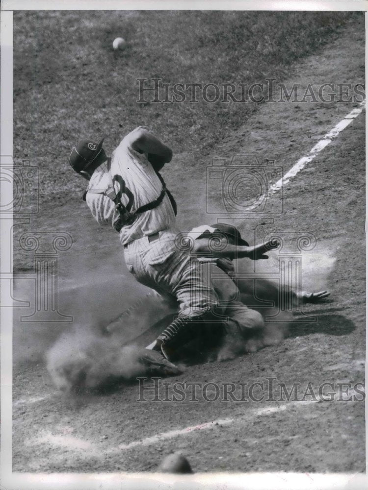 1957 Philadelphia Phillies Willie Jones Slides Across Plate - Historic Images