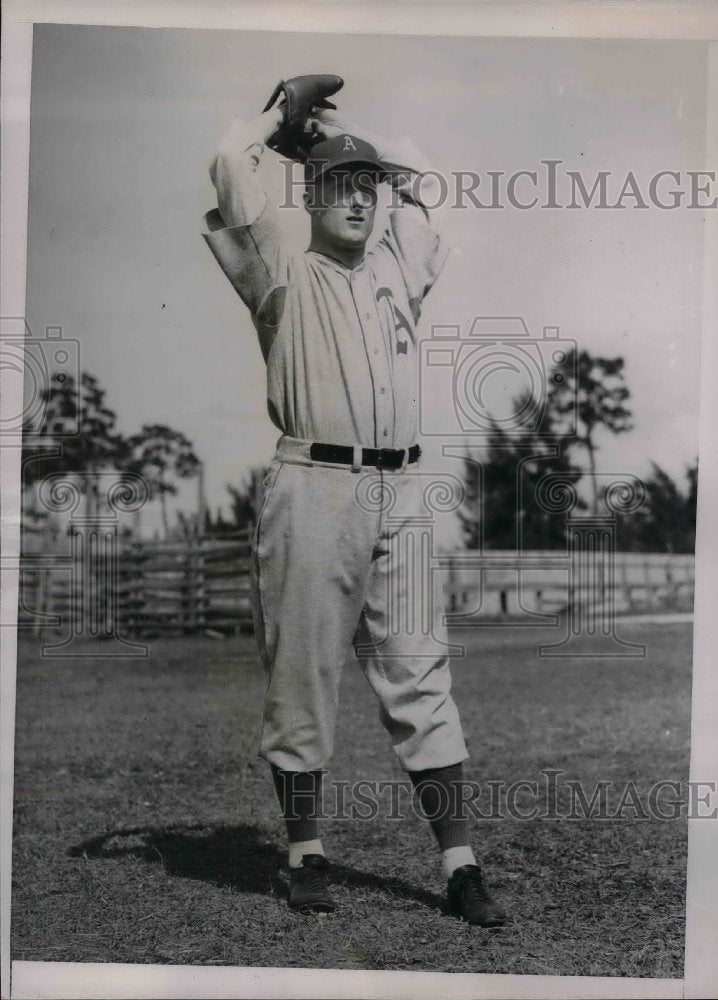1936 Athletics Pitcher Vernon Wilshere Warms Up At Training Camp - Historic Images