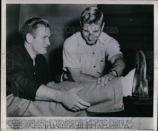 1950 U. of Michigan's fullback Don Dufek w/ Leo Koceski  - Historic Images