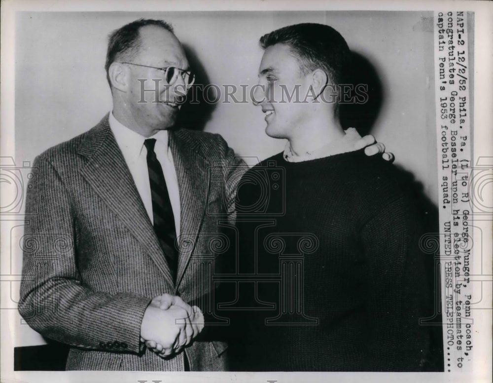1952 Press Photo George Munger, Penn Coach &amp; George Bosselor ro captain Penn&#39;s - Historic Images