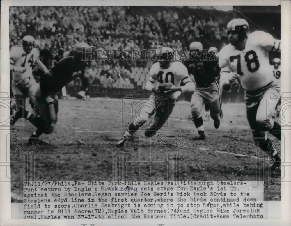1949 Press Photo Eagles Frank Regan Returns Kickoff 30 Yards To Steeler 44 - Historic Images