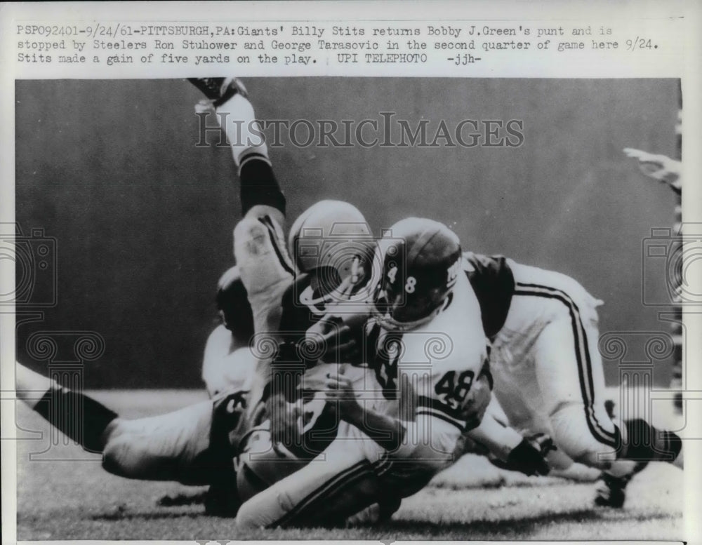 1961 Billy Stits Giants Tackled By Ron Stuhower George Tarasovic - Historic Images