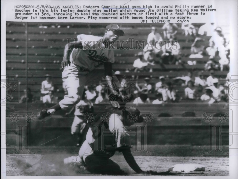 1960 Dodgers Charlie Neal, Phillies runner Ed Bouchee - Historic Images