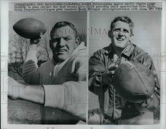 1961 Press Photo Eagles Sonny Jurgenson, Tommy McDonald - Historic Images