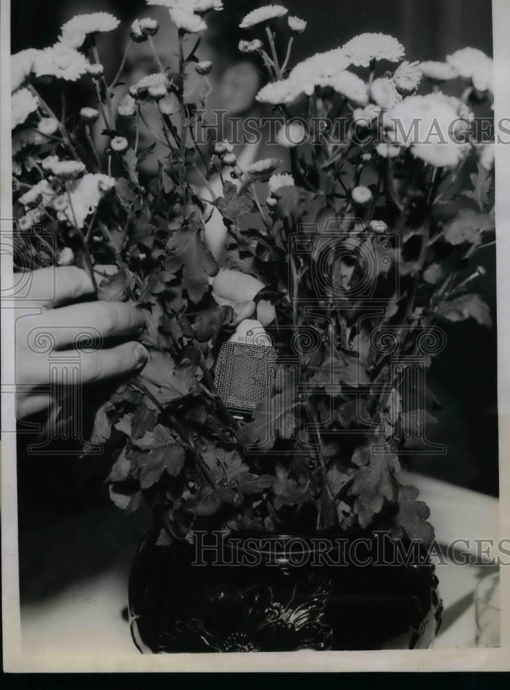 1935 Press Photo Microphone Concealed in Vase of Flowers J. Ripley Kiel - Historic Images
