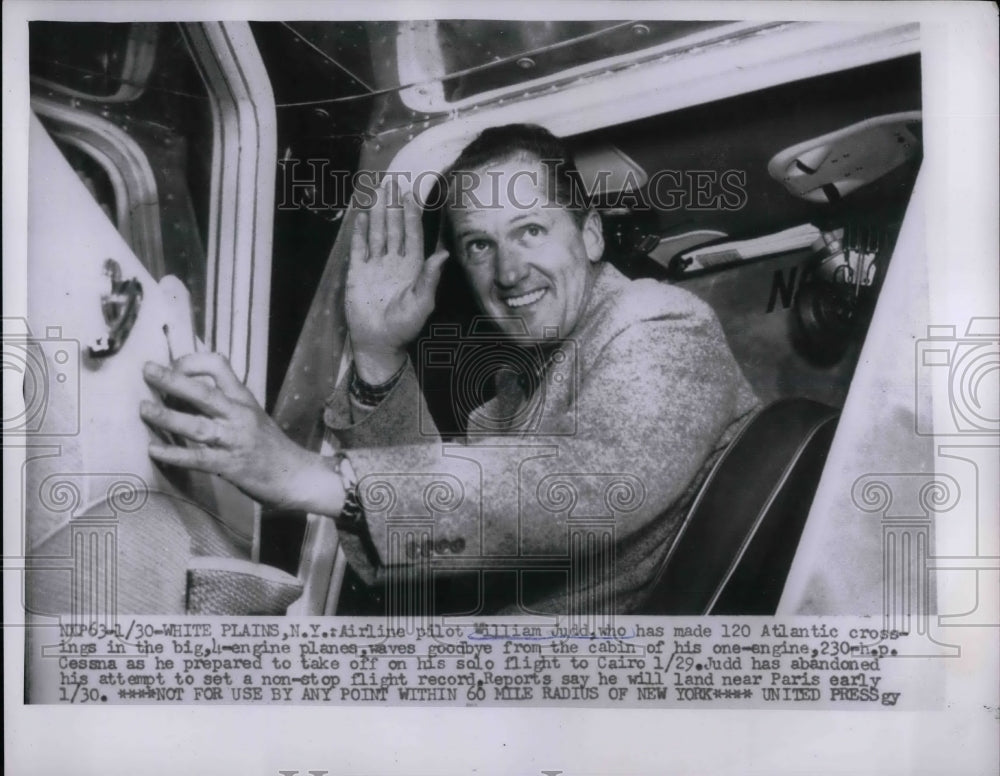 1956 Press Photo Airline Pilot William Judd Taking Solo Flight to Cairo - Historic Images