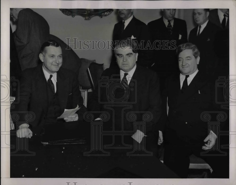 1939 Press Photo Dr. J. Steelman, John L. Lewis, James F. Dewey; Labor Leaders - Historic Images