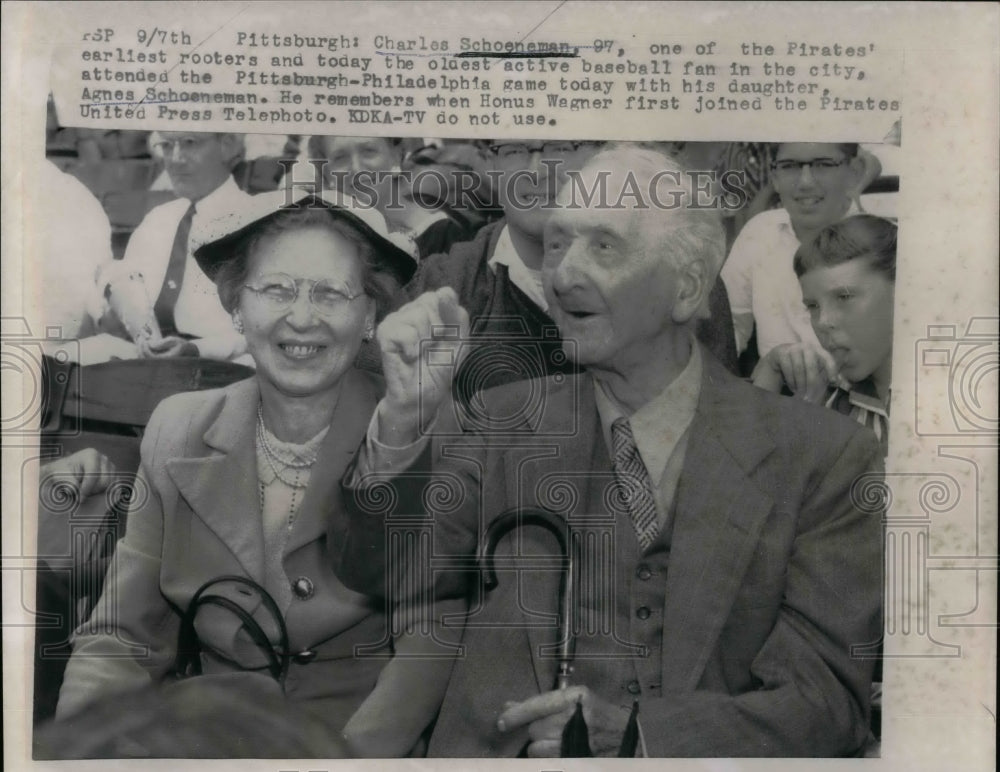 1957 Oldest Pirates Fan Charles Schoeneman Attends Game Vs Phillies - Historic Images