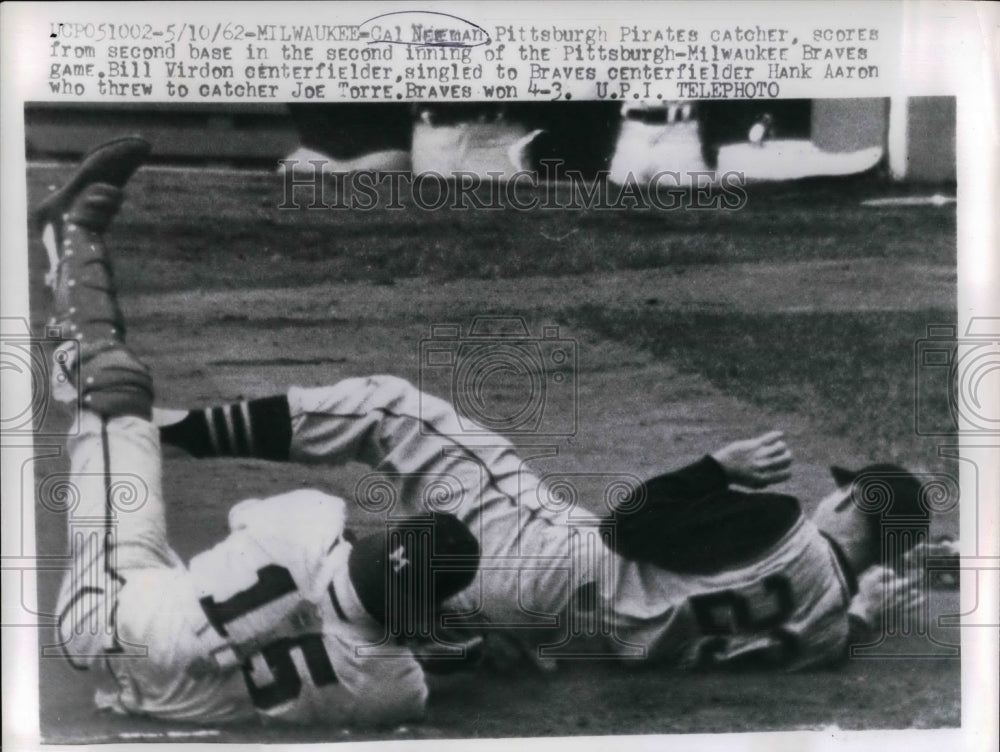 1962 Press Photo Pittsburgh Pirates Catcher Cal Neeman During Game - nea16659 - Historic Images