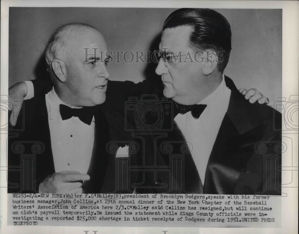 1952 F.C. O'Malley President Brooklyn Dodgers John Collins - Historic Images