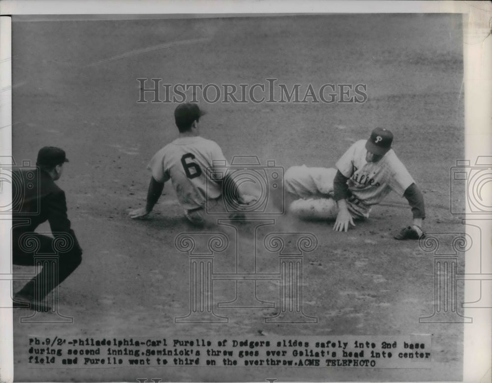 1950 Carl Furillo slides safely into 2nd base  - Historic Images