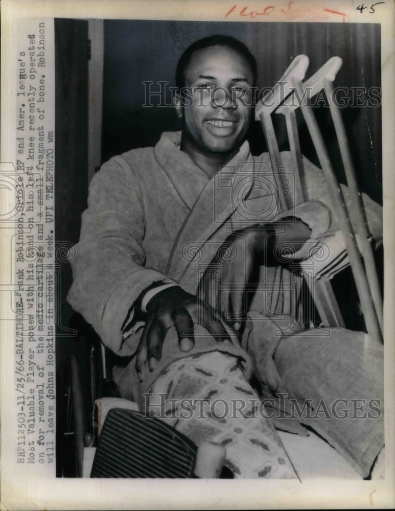 1966 Frank Robinson, of Orioles injured his left Knee.  - Historic Images