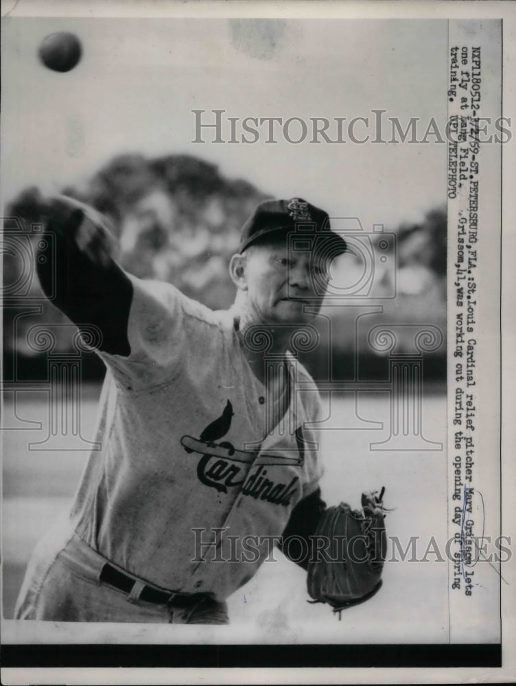 1959 Press Photo Cardinals Relief Pitcher Marv Grissom Works Out At Camp-Historic Images