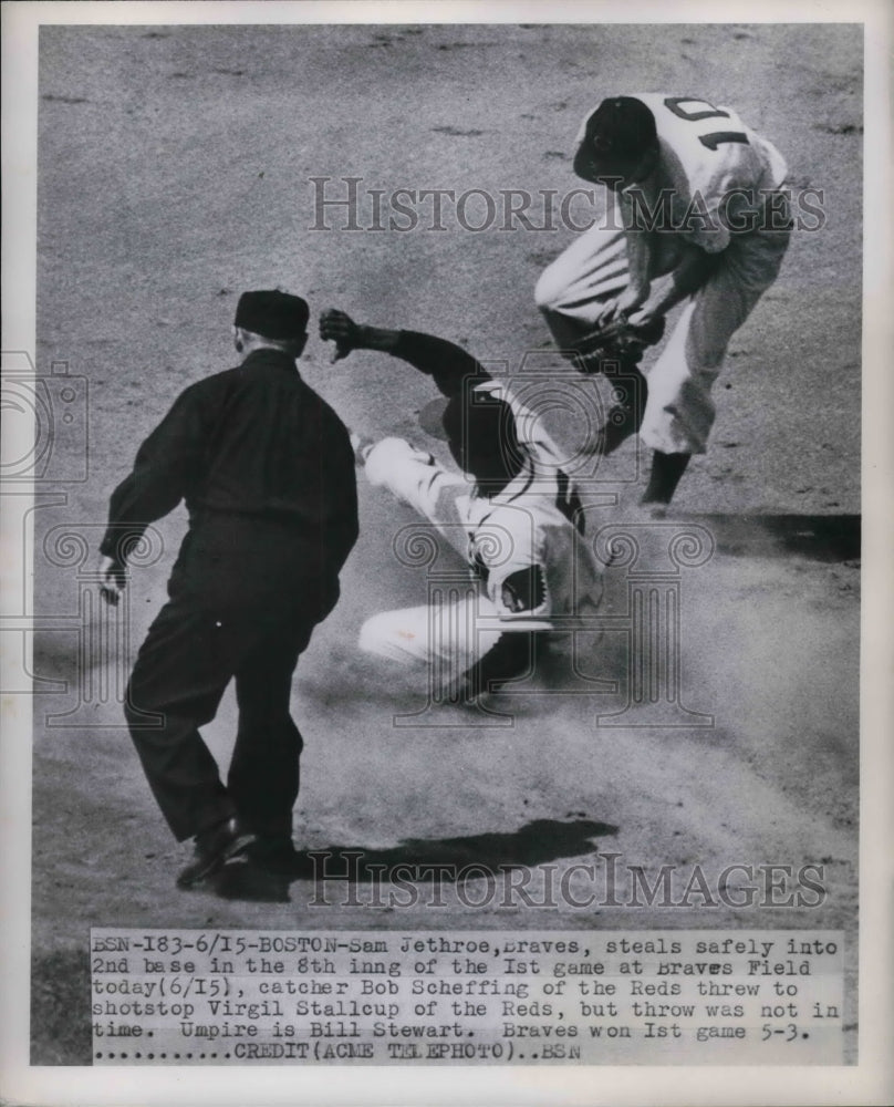 1950 Sam Jethroe, Braves, Bob Scheffing, V. Stallcup Cincinnati Reds - Historic Images