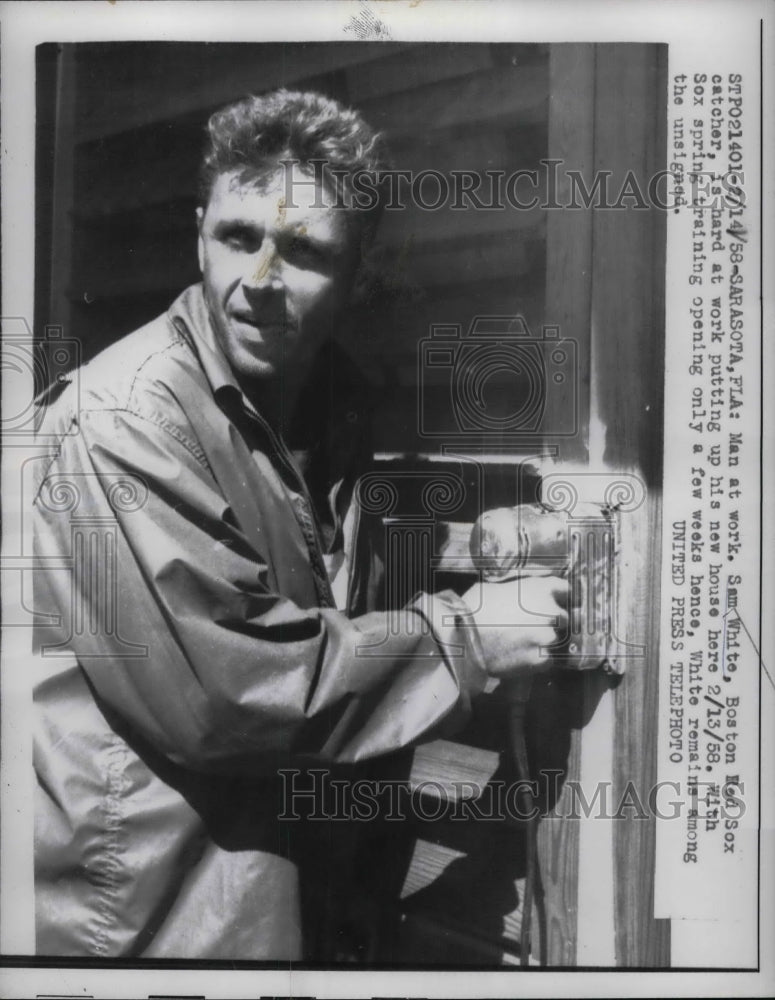 1958 Sam White, Boston Red Sox Catcher, Constucts His House - Historic Images