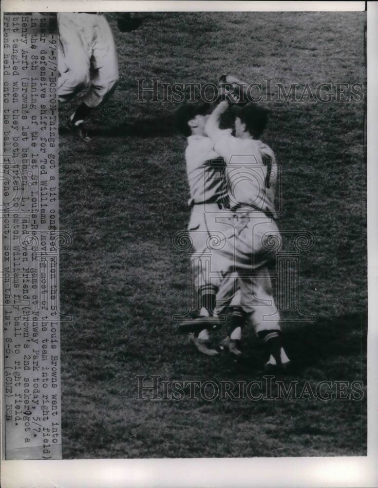 1950 Press Photo Brown's 1st baseman & Owen Friend, Brown's 2nd sacker at St. - Historic Images