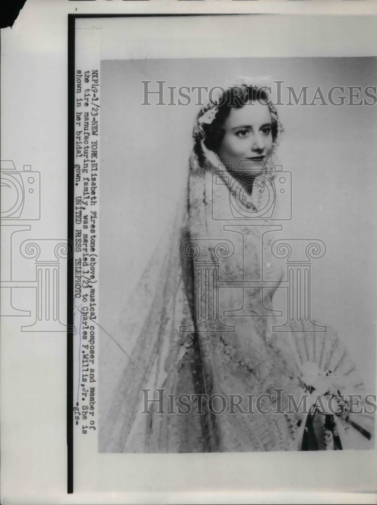 1954 Press Photo Elizabeth Firestone in her wedding gown - nea19296 - Historic Images