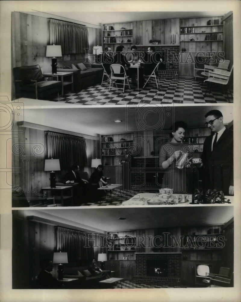 1963 A family room with new florescent lighting  - Historic Images