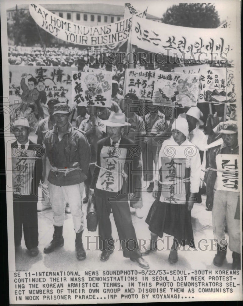 1953 Mock Prisoner Parade by South Koreans Demonstrations - Historic Images
