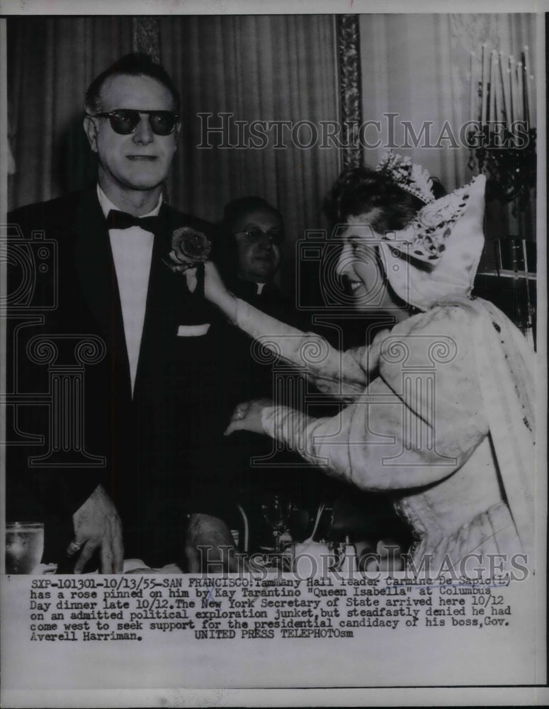 1955 Press Photo Tammany Hall Leader Carmie de Sapio, Kay Taratino-Historic Images